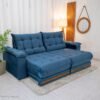 Sofá Retrátil Reclinável Barcelona 2.30m Veludo Azul 325 - D33 e Molas Ensacadas