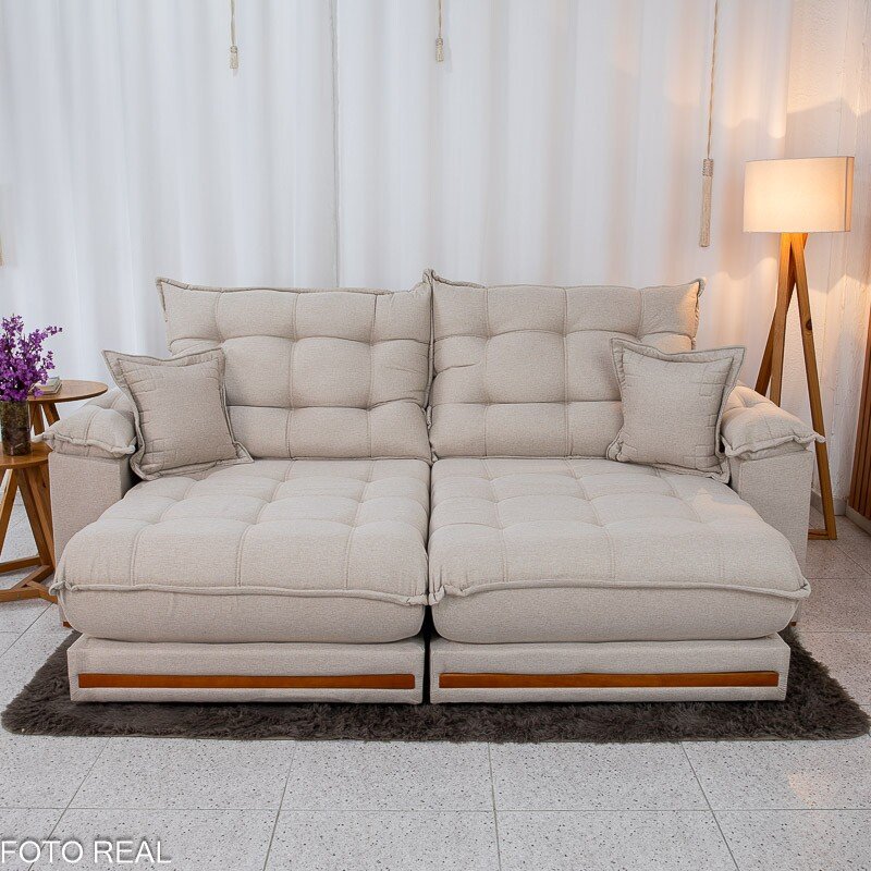 Sofá Retrátil Reclinável Barcelona 2.50m Linho Bege 459 C/ 2 Almofadas - D33 e Molas Ensacadas Pocket - Imagem 4
