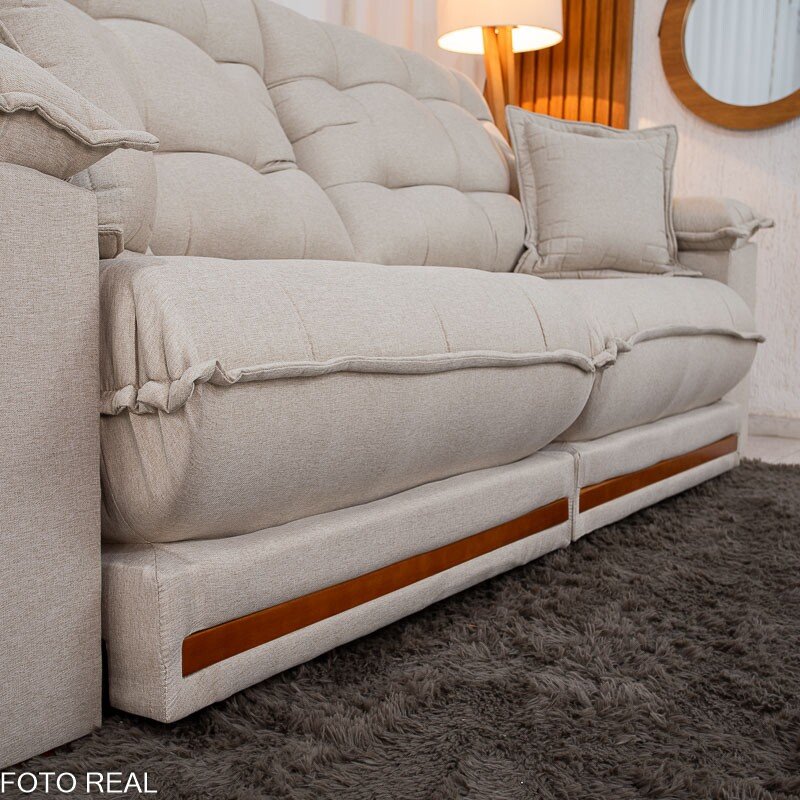 Sofá Retrátil Reclinável Barcelona 2.50m Linho Bege 459 C/ 2 Almofadas - D33 e Molas Ensacadas Pocket - Imagem 7