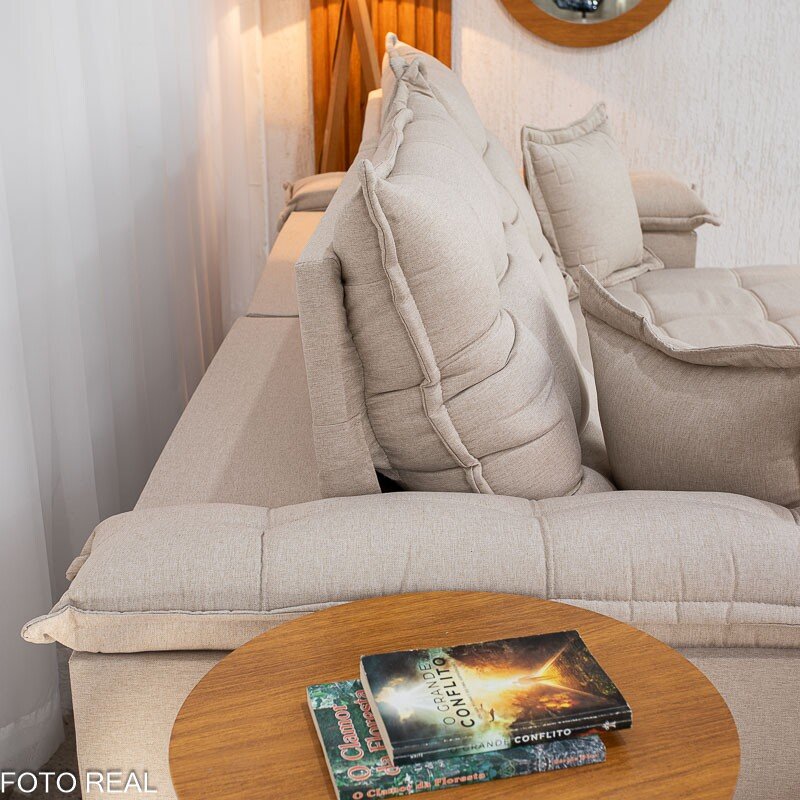 Sofá Retrátil Reclinável Barcelona 2.50m Linho Bege 459 C/ 2 Almofadas - D33 e Molas Ensacadas Pocket - Imagem 8