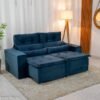Sofá Retrátil Reclinável Bia 1.95m Veludo Azul - D28