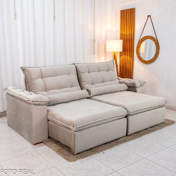 Sofá Retrátil Reclinável Emanuelly 2.50m Veludo Capuccino 02 D28 Soft