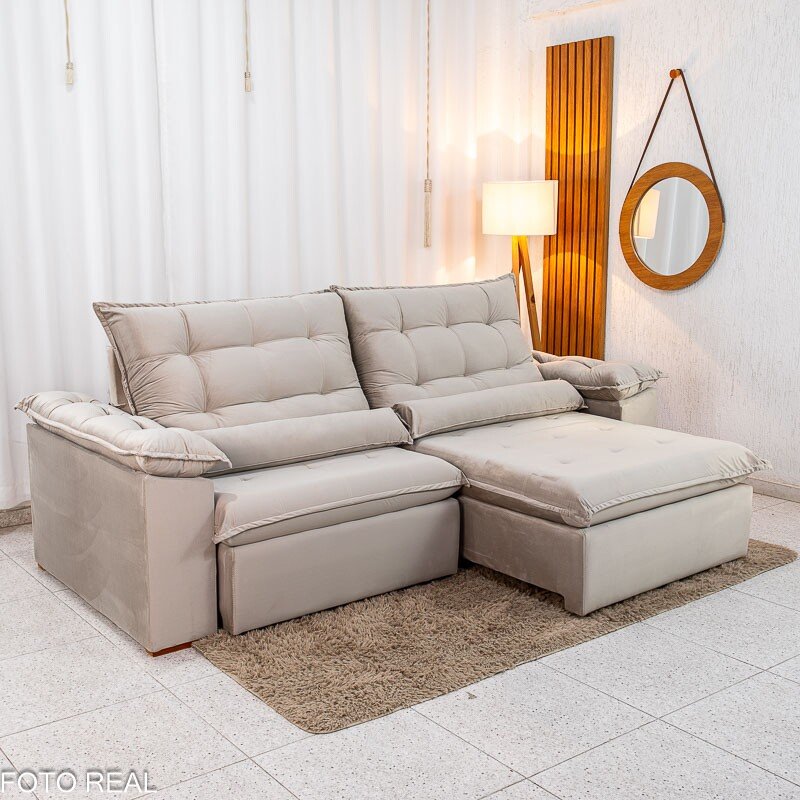 Sofá Retrátil Reclinável Emanuelly 2.50m Veludo Capuccino 02 D28 Soft - Imagem 4