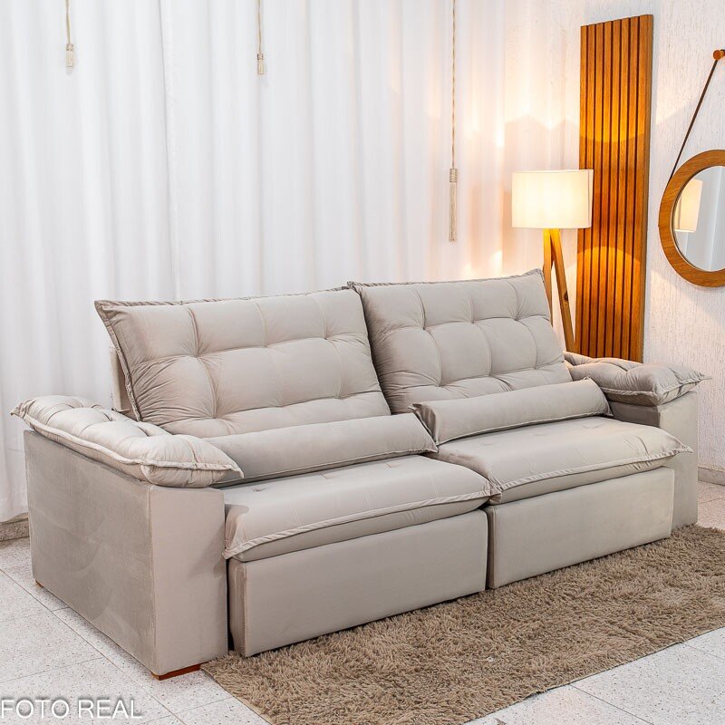 Sofá Retrátil Reclinável Emanuelly 2.50m Veludo Capuccino 02 D28 Soft - Imagem 3