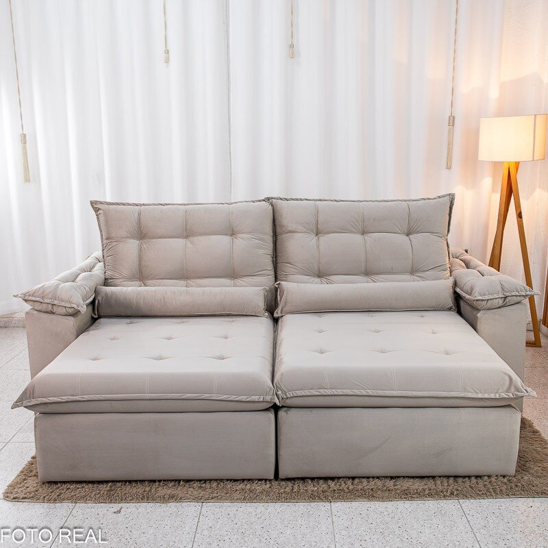 Sofá Retrátil Reclinável Emanuelly 2.50m Veludo Capuccino 02 D28 Soft - Imagem 5