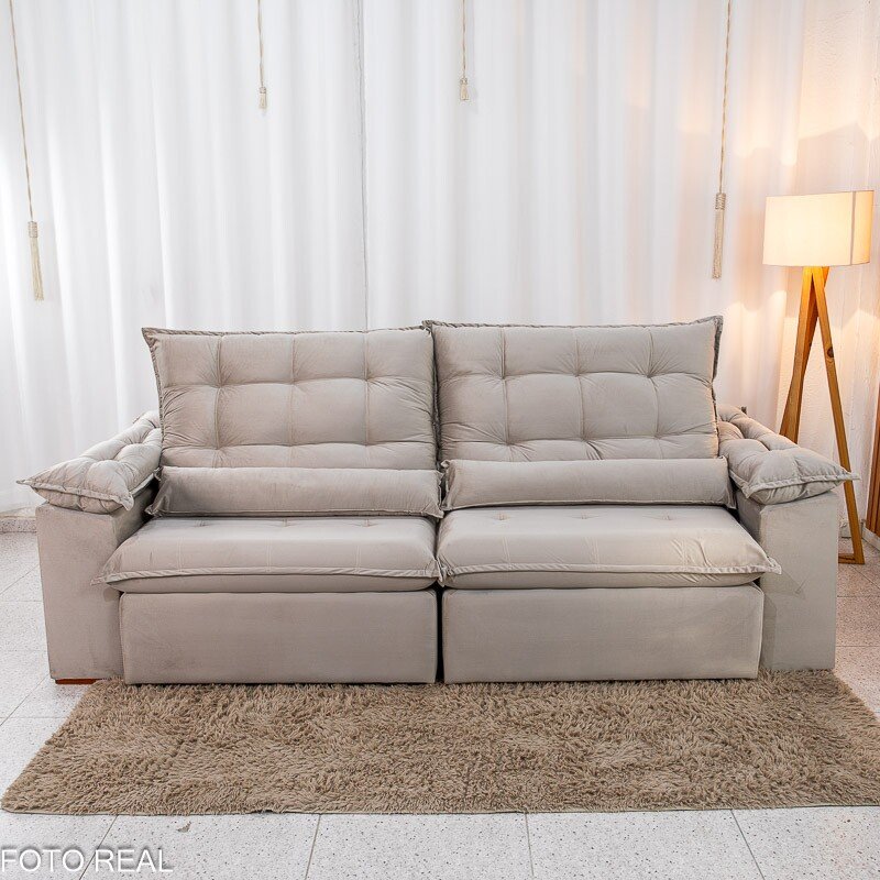 Sofá Retrátil Reclinável Emanuelly 2.50m Veludo Capuccino 02 D28 Soft - Imagem 6
