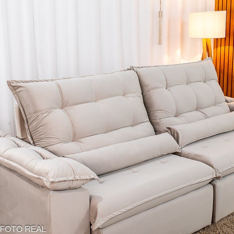 Sofá Retrátil Reclinável Emanuelly 2.50m Veludo Capuccino 02 D28 Soft - Imagem 7