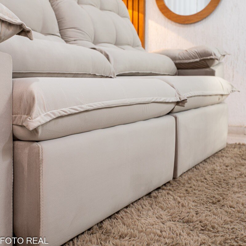 Sofá Retrátil Reclinável Emanuelly 2.50m Veludo Capuccino 02 D28 Soft - Imagem 8
