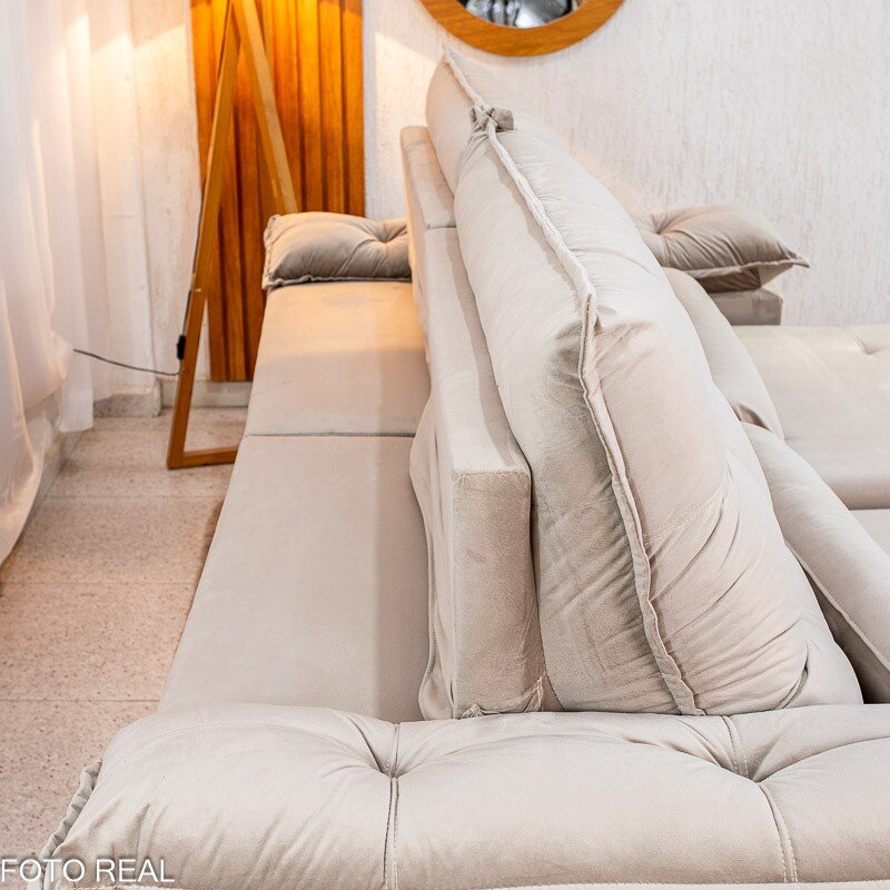 Sofá Retrátil Reclinável Emanuelly 2.50m Veludo Capuccino 02 D28 Soft - Imagem 9
