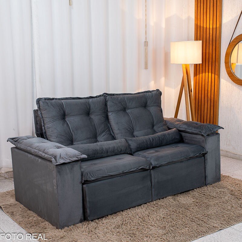 Sofá Retrátil Reclinável Grécia 2.00m Veludo Cinza - Sem Caixa - Imagem 3