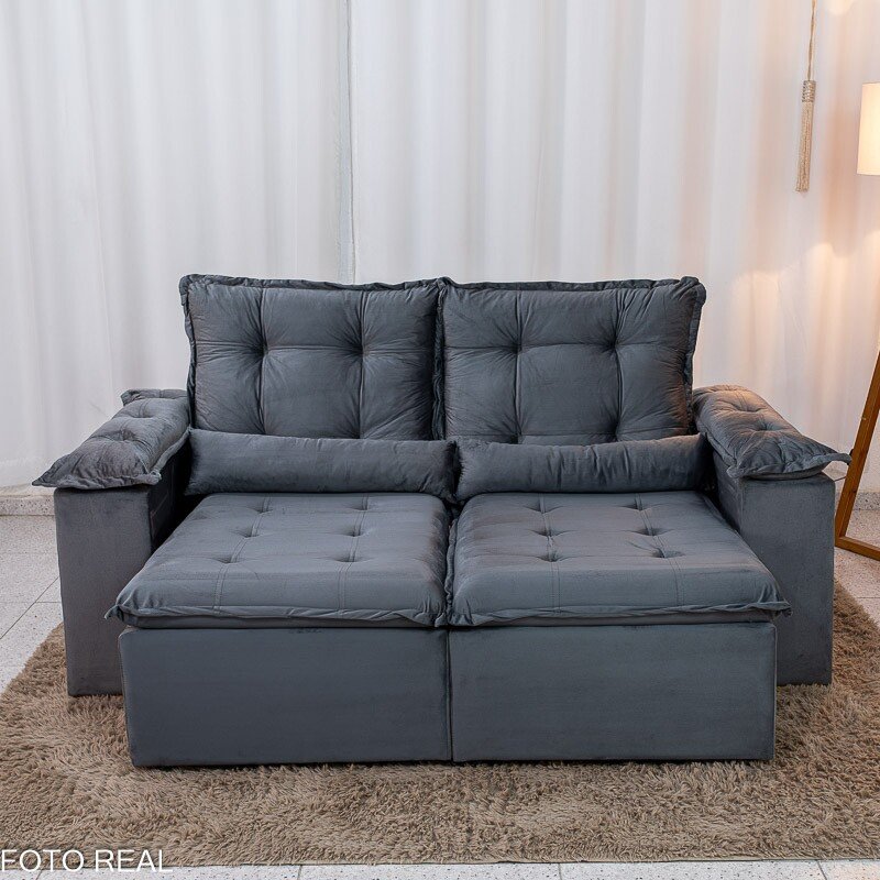 Sofá Retrátil Reclinável Grécia 2.00m Veludo Cinza - Sem Caixa - Imagem 5