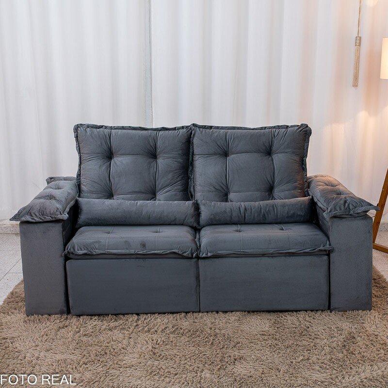 Sofá Retrátil Reclinável Grécia 2.00m Veludo Cinza - Sem Caixa - Imagem 6