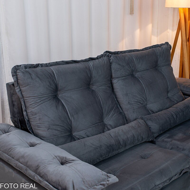 Sofá Retrátil Reclinável Grécia 2.00m Veludo Cinza - Sem Caixa - Imagem 7