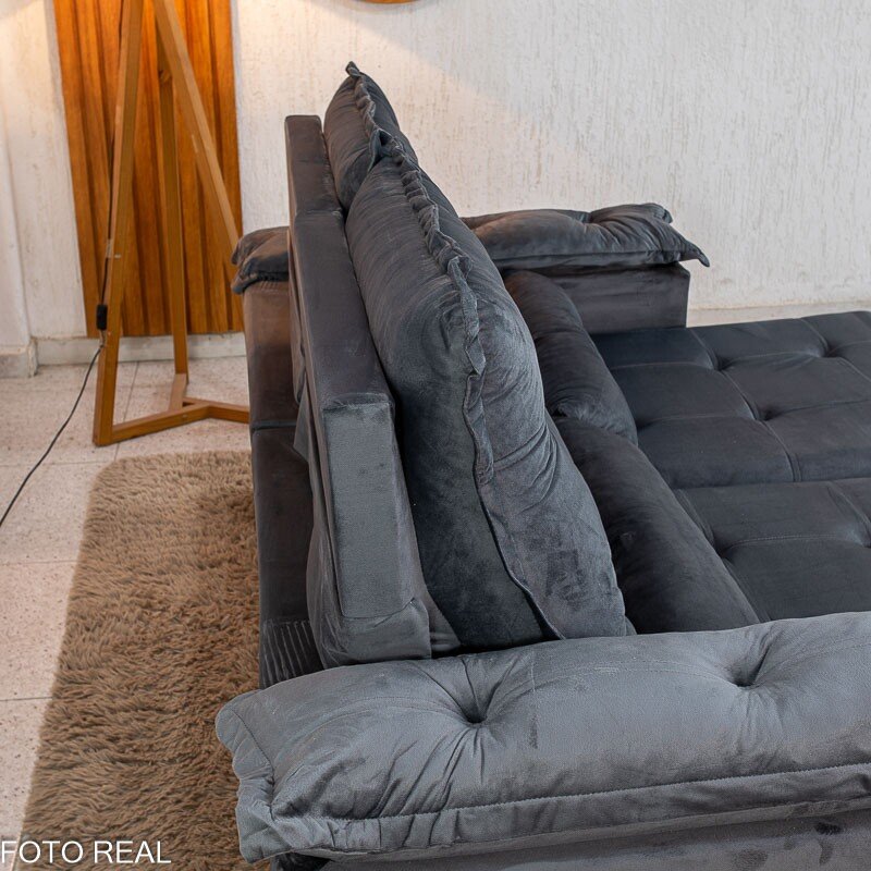 Sofá Retrátil Reclinável Grécia 2.00m Veludo Cinza - Sem Caixa - Imagem 9