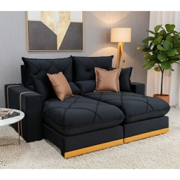 Sofá Retrátil Reclinável Gran Bello 2.00m Veludo Preto - Molas Ensacadas