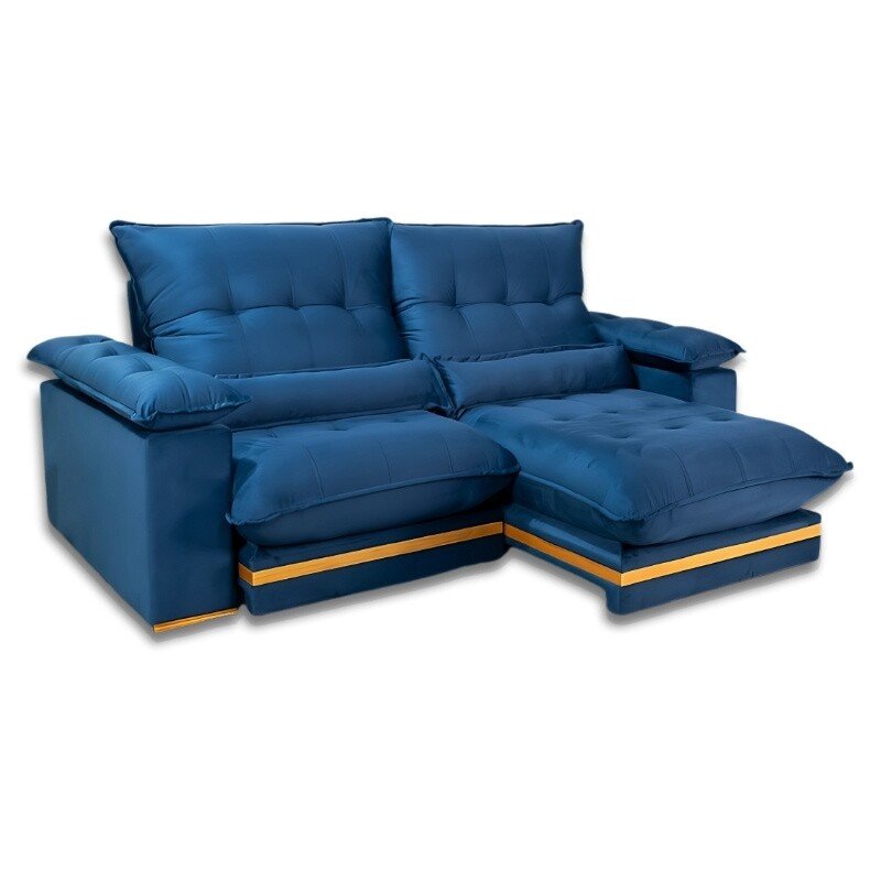 Sofá Retrátil Reclinável Ibis 2.30m Veludo Azul 800 - D33 e Molas Ensacadas - Imagem 2
