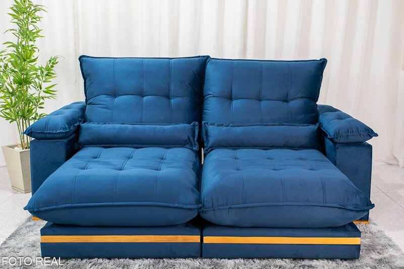 Sofá Retrátil Reclinável Ibis 2.30m Veludo Azul 800 - D33 e Molas Ensacadas - Imagem 6