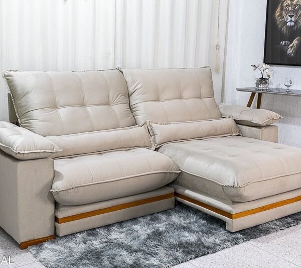 Sofá Retrátil Reclinável Ibis 2.30m Veludo Bege 818 - D33 e Molas Ensacadas