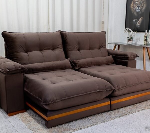 Sofá Retrátil Reclinável Ibis 2.30m Veludo Marrom 815 - D33 e Molas Ensacadas