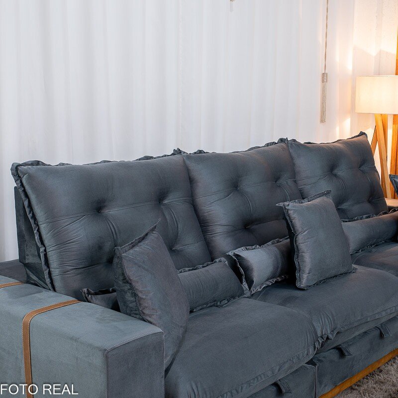 Sofá Retrátil Reclinável Mônaco 3.20m Veludo Cinza A15 - Molas Ensacadas - Imagem 8