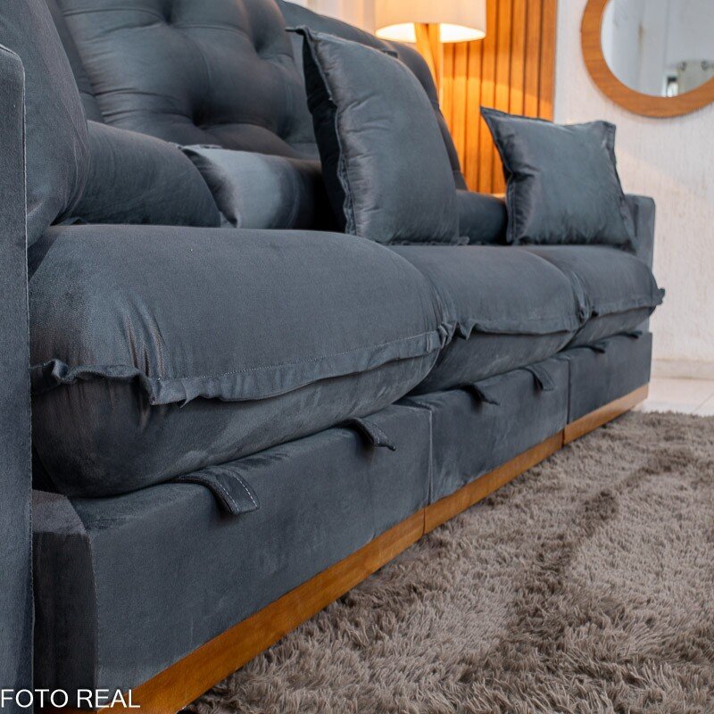 Sofá Retrátil Reclinável Mônaco 3.20m Veludo Cinza A15 - Molas Ensacadas - Imagem 9