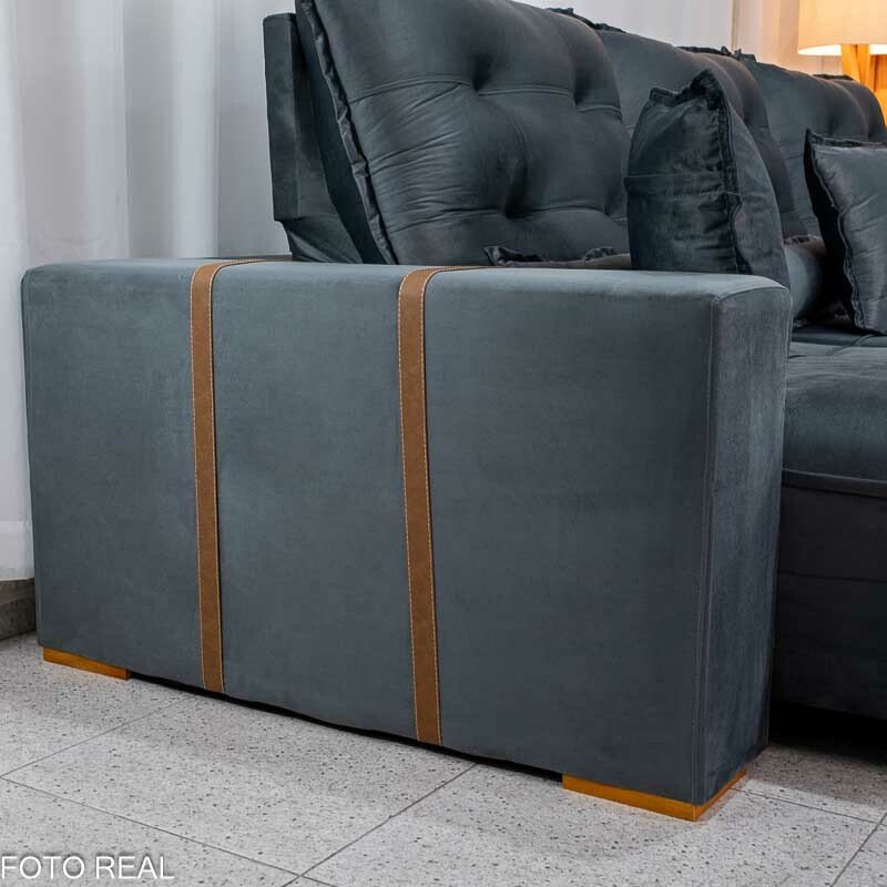 Sofá Retrátil Reclinável Mônaco 3.20m Veludo Cinza A15 - Molas Ensacadas - Imagem 10