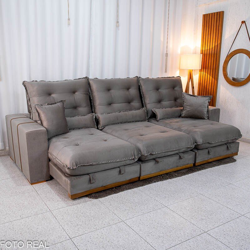 Sofá Retrátil Reclinável Mônaco 3.20m Veludo Gelo A20 - Molas Ensacadas
