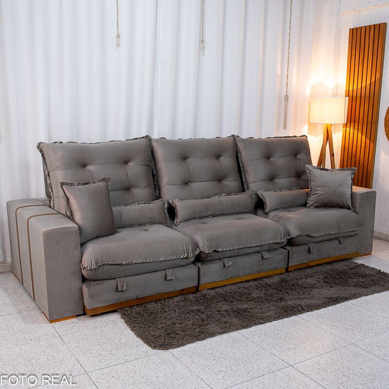 Sofá Retrátil Reclinável Mônaco 3.20m Veludo Gelo A20 - Molas Ensacadas - Imagem 3