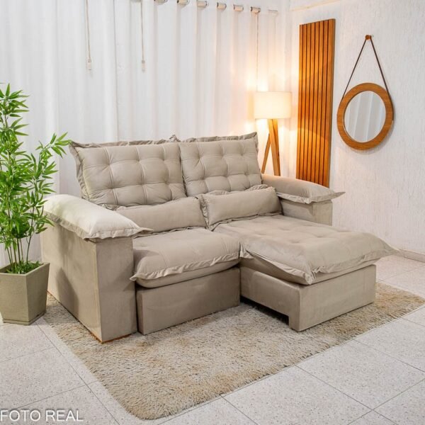 Sofá Retrátil Reclinável Maldivas 2.10m Veludo Bege A32 - D28 Pró Aditivada