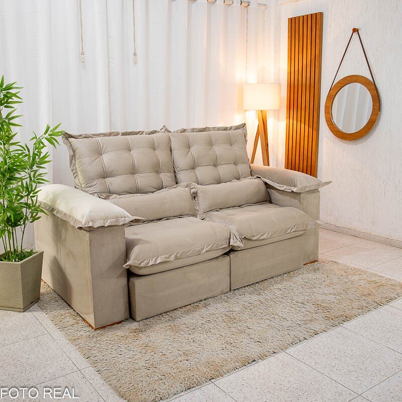 Sofá Retrátil Reclinável Maldivas 2.10m Veludo Bege A32 - D28 Pró Aditivada - Imagem 3