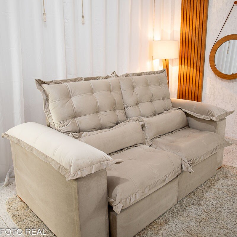 Sofá Retrátil Reclinável Maldivas 2.10m Veludo Bege A32 - D28 Pró Aditivada - Imagem 6