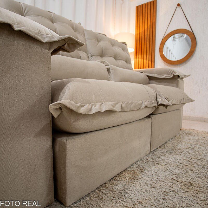 Sofá Retrátil Reclinável Maldivas 2.10m Veludo Bege A32 - D28 Pró Aditivada - Imagem 7