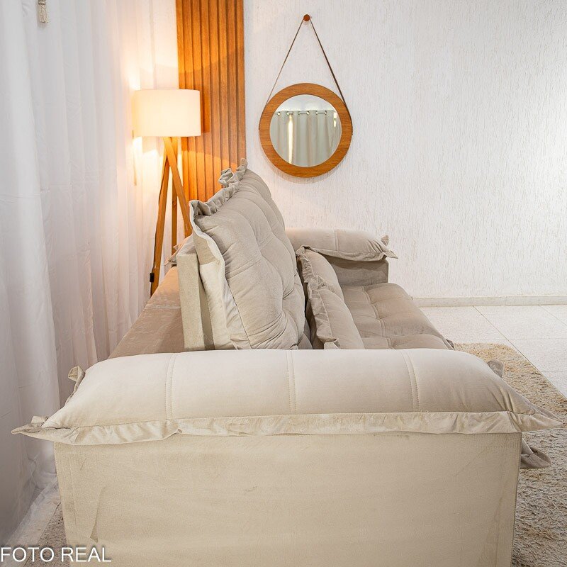 Sofá Retrátil Reclinável Maldivas 2.10m Veludo Bege A32 - D28 Pró Aditivada - Imagem 8