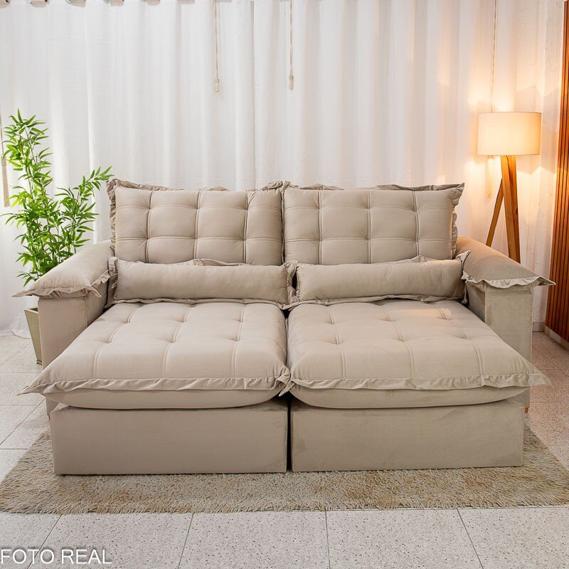 Sofá Retrátil Reclinável Maldivas 2.30m Veludo Bege A32 - D28 Pró Aditivada - Imagem 2