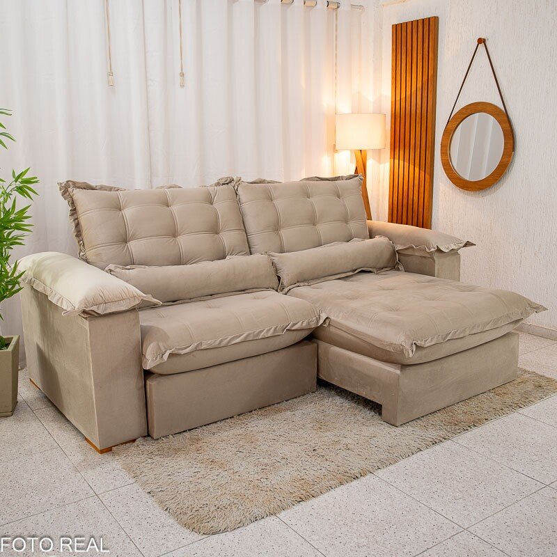 Sofá Retrátil Reclinável Maldivas 2.30m Veludo Bege A32 - D28 Pró Aditivada - Imagem 5