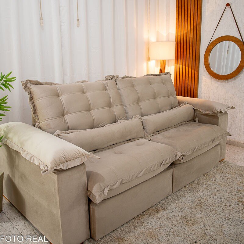 Sofá Retrátil Reclinável Maldivas 2.30m Veludo Bege A32 - D28 Pró Aditivada - Imagem 6