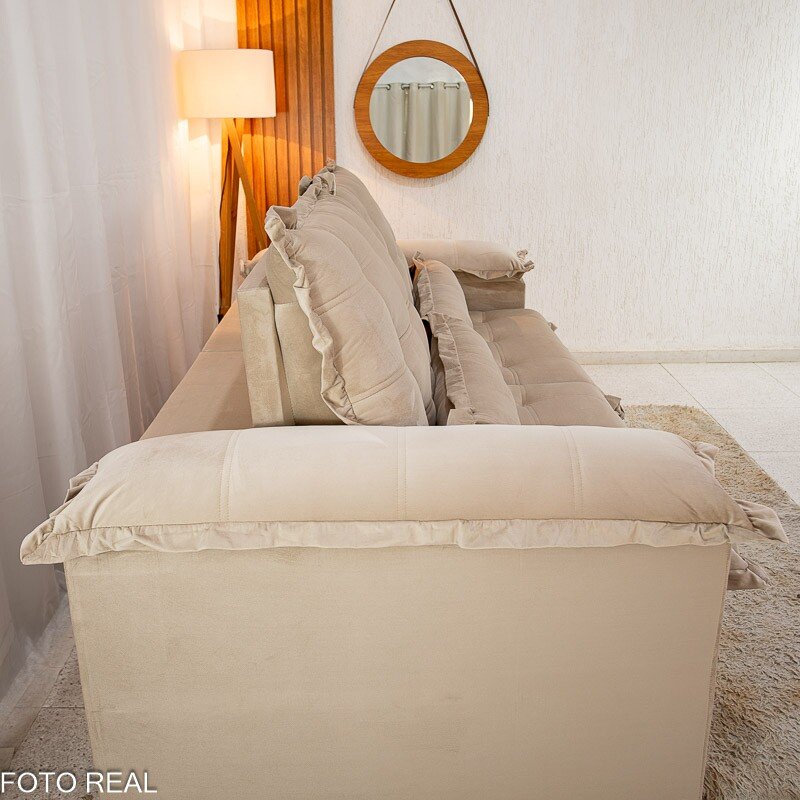 Sofá Retrátil Reclinável Maldivas 2.30m Veludo Bege A32 - D28 Pró Aditivada - Imagem 8