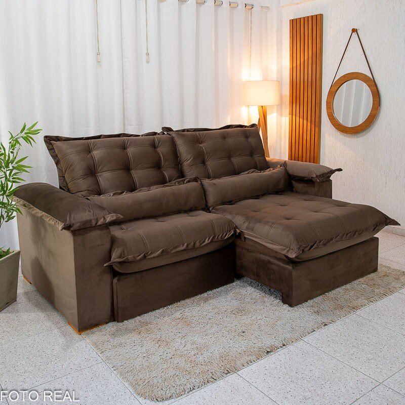 Sofá Retrátil Reclinável Maldivas 2.30m Veludo Marrom A17 - D28 Pró Aditivada