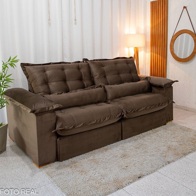 Sofá Retrátil Reclinável Maldivas 2.30m Veludo Marrom A17 - D28 Pró Aditivada - Imagem 3