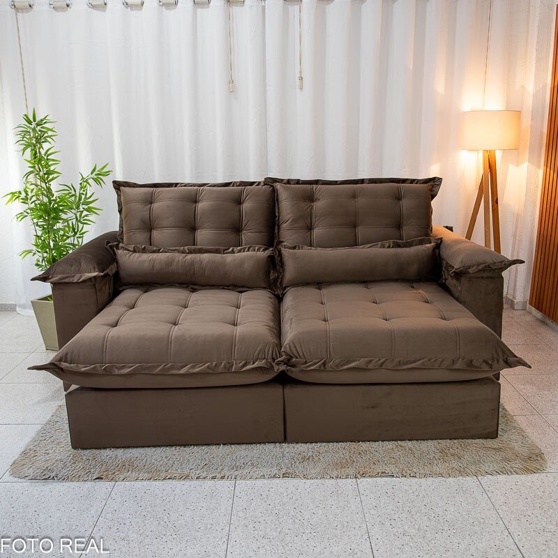 Sofá Retrátil Reclinável Maldivas 2.30m Veludo Marrom A17 - D28 Pró Aditivada - Imagem 4