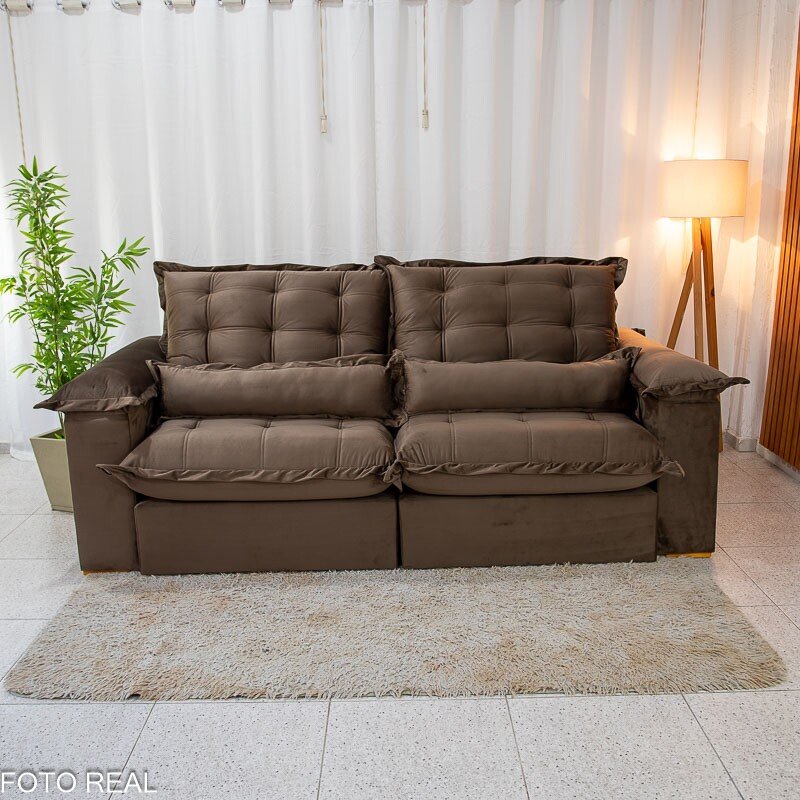 Sofá Retrátil Reclinável Maldivas 2.30m Veludo Marrom A17 - D28 Pró Aditivada - Imagem 5