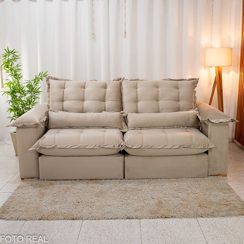 Sofá Retrátil Reclinável Maldivas 2.50m Veludo Bege A32 - D28 Pró Aditivada - Imagem 3