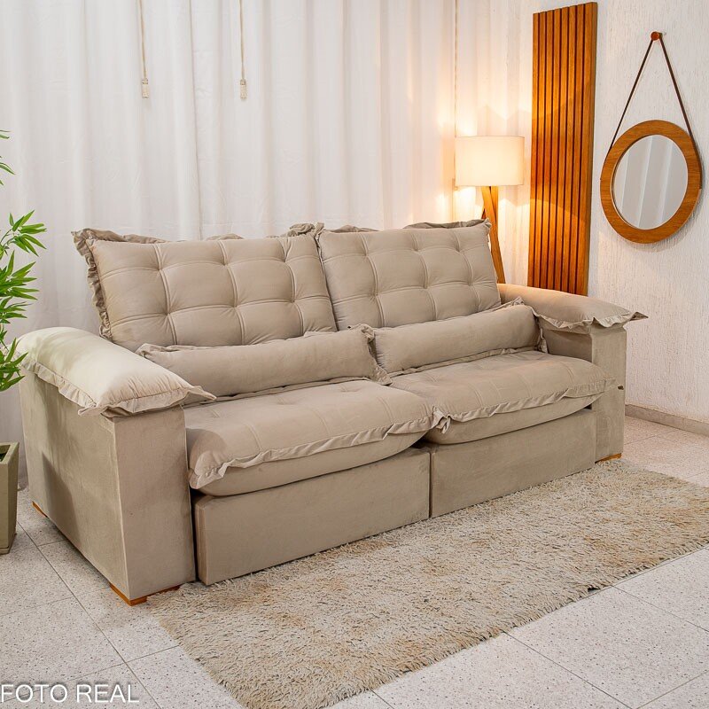 Sofá Retrátil Reclinável Maldivas 2.50m Veludo Bege A32 - D28 Pró Aditivada - Imagem 4