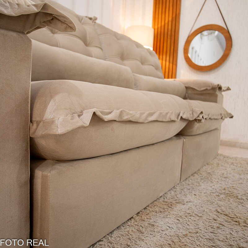 Sofá Retrátil Reclinável Maldivas 2.50m Veludo Bege A32 - D28 Pró Aditivada - Imagem 7