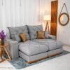 Sofá Retrátil Reclinável Malibu 2.10m Linho Cinza 1008 - D33 e Molas Ensacadas