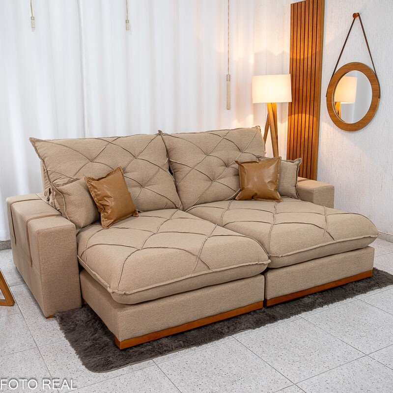 Sofá Retrátil Reclinável Malibu 2.50m Linho Bege 1006 - D33 e Molas Ensacadas - Imagem 3