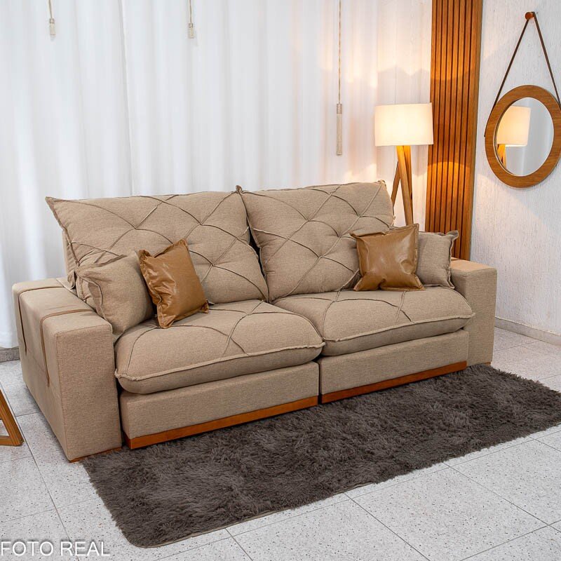 Sofá Retrátil Reclinável Malibu 2.50m Linho Bege 1006 - D33 e Molas Ensacadas - Imagem 4