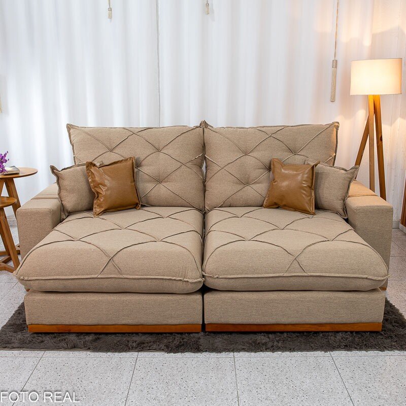 Sofá Retrátil Reclinável Malibu 2.50m Linho Bege 1006 - D33 e Molas Ensacadas - Imagem 5