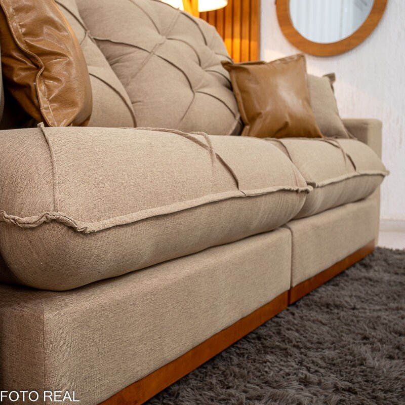 Sofá Retrátil Reclinável Malibu 2.50m Linho Bege 1006 - D33 e Molas Ensacadas - Imagem 8