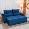 Sofá Retrátil Reclinável Moscou 2.00m Veludo Azul A16